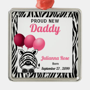 Pink Zebra Proud New Daddy Silbernes Ornament
