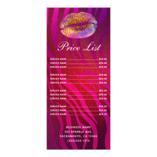 Pink Zebra Regenbogen Gold Glitter Lippen Preislis Werbekarte