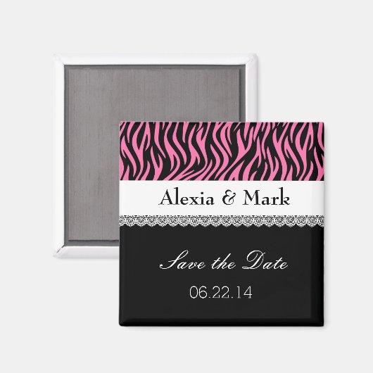 Pink Zebra Save the Date Wedding V05 Magnet (Vorderseite/Rückseite)