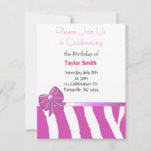 Pink Zebra Sripes Einladung zum Geburtstag (Vorderseite)