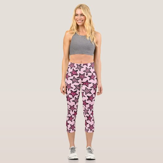 Pink Zebra Stars Capri Leggings (Vorderseite)