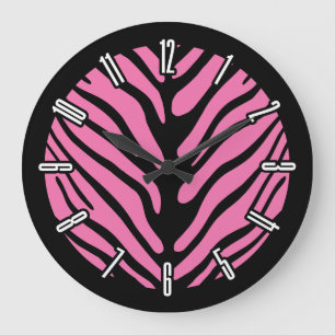 Pink Zebra Strip Pattern Große Wanduhr