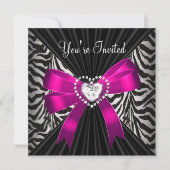 Pink Zebra Stripe Black Birthday Party Bild Einladung (Vorderseite)
