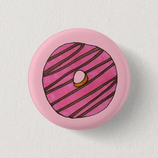 Pink Zebra Stripe Donut Doughnut Frühstück Küche Button (Vorderseite)
