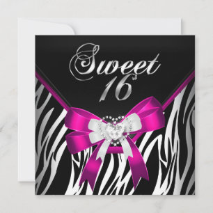 Pink Zebra Sweet Sixteen 16. Geburtstag Schwarz We Einladung
