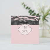 Pink Zebra Tiny Diva Girl Babydusche Einladung (Stehend Vorderseite)