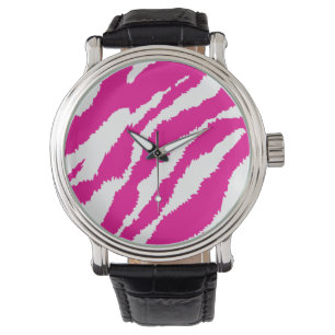Pink Zebra Uhr Bold Animal Print Lederarmband