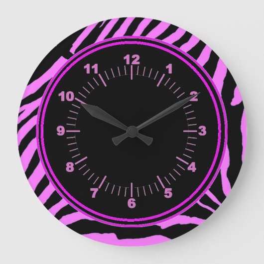 Pink Zebra Wall Clock Große Wanduhr (Vorderseite)