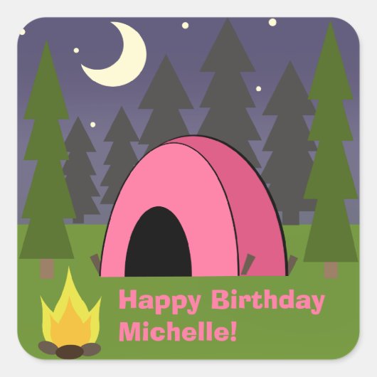 Pink Zent Birthday Camping Party Aufkleber (Vorderseite)