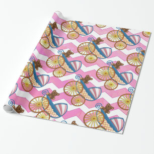 Pink Zickzack Baby Carriage Pattern Geschenkpapier