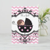 Pink Zickzack Baby Girl Dusche Einladung (Stehend Vorderseite)