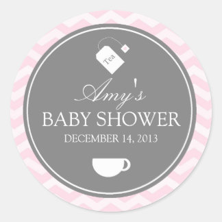 Pink Zickzack High Tee Babyduschenaufkleber Runder Aufkleber