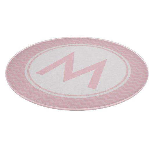 Pink, Zickzack, Monogramm, Glasschneider 12" Schneidebrett (Ecke)