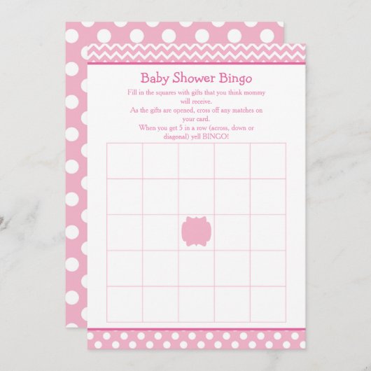 Pink Zickzack und Polka Dot Baby Dusche Bingo Einladung (Vorne/Hinten)