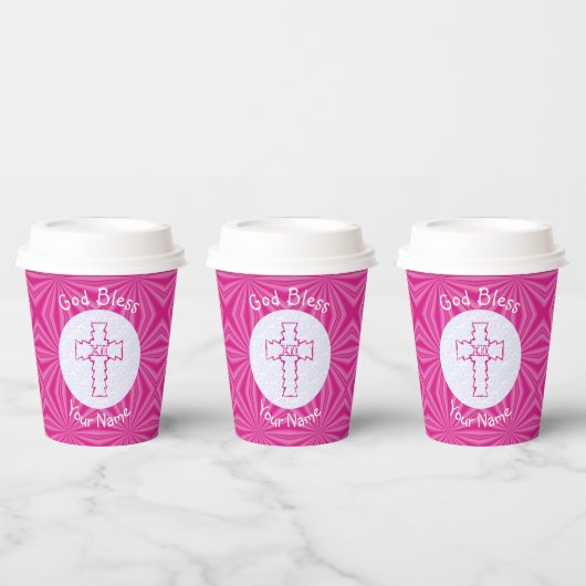 Pink Zig Zag Christliches Kreuz Pappbecher (Multi)