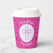 Pink Zig Zag Christliches Kreuz Pappbecher (Rückseite)