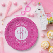 Pink Zig Zag Christliches Kreuz Pappteller (Party)