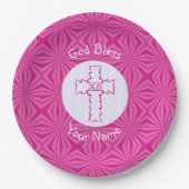 Pink Zig Zag Christliches Kreuz Pappteller (Vorderseite)