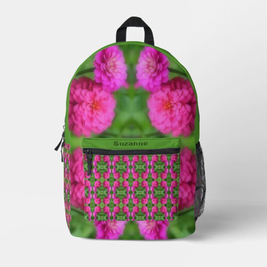 Pink Zinnia Blume Pair Abstrakt Personalisiert Bedruckter Rucksack (Vorderseite)