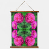 Pink Zinnia Flower Pair Abstract Pattern  Wandteppich Mit Holzrahmen (Vorderseite)