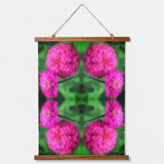 Pink Zinnia Flower Pair Abstract Pattern  Wandteppich Mit Holzrahmen (Vorderseite)