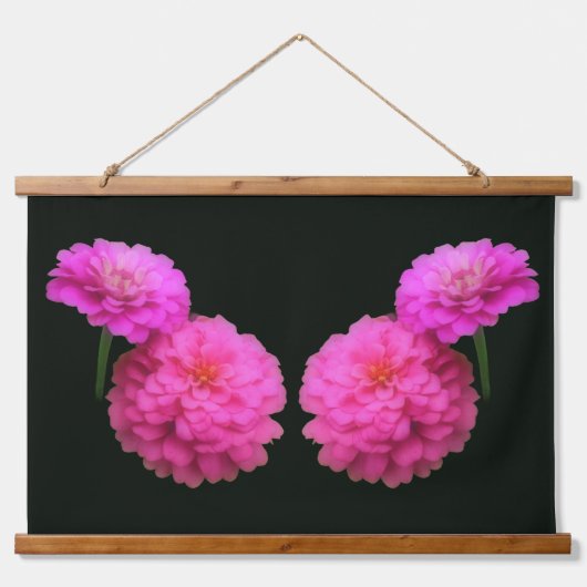 Pink Zinnia Flower Pair Twins Wandteppich Mit Holzrahmen (Vorne)