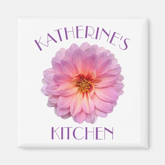Pink Zinnia mit Individuelle Name Küche Magnet (Vorne)