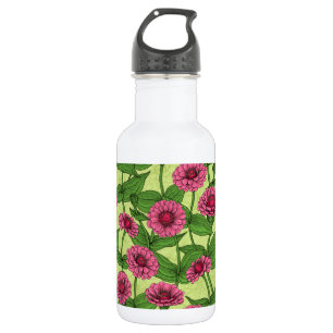 Pink Zinnias auf hellgrün Edelstahlflasche