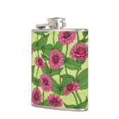 Pink Zinnias auf hellgrün Flachmann (Links)