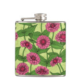 Pink Zinnias auf hellgrün Flachmann (Vorderseite)