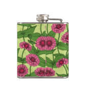 Pink Zinnias auf hellgrün Flachmann (Rückseite)