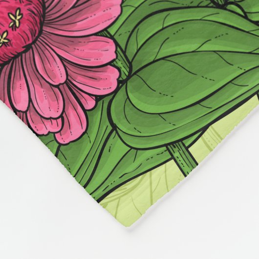 Pink Zinnias auf hellgrün Fleecedecke (Ecke)