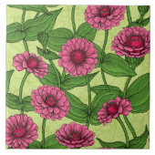 Pink Zinnias auf hellgrün Fliese (Vorderseite)