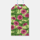 Pink Zinnias auf hellgrün Geschenkanhänger (Vorderseite)