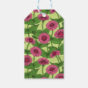 Pink Zinnias auf hellgrün Geschenkanhänger