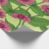 Pink Zinnias auf hellgrün Geschenkpapier (Ecke)