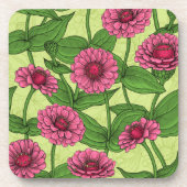 Pink Zinnias auf hellgrün Getränkeuntersetzer (Vorderseite)