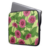 Pink Zinnias auf hellgrün Laptopschutzhülle (Vorderseite Links)