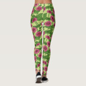 Pink Zinnias auf hellgrün Leggings (Rückseite)