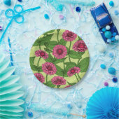 Pink Zinnias auf hellgrün Pappteller (Party)