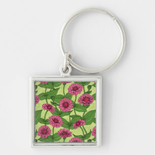 Pink Zinnias auf hellgrün Schlüsselanhänger