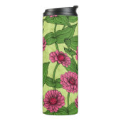 Pink Zinnias auf hellgrün Thermosbecher (Nach links gedreht)