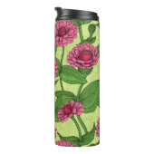Pink Zinnias auf hellgrün Thermosbecher (Nach rechts gedreht)