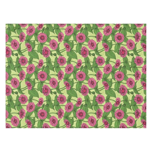 Pink Zinnias auf hellgrün Tischdecke (Vorderseite (Horizontal))