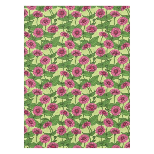 Pink Zinnias auf hellgrün Tischdecke (Vorderseite)