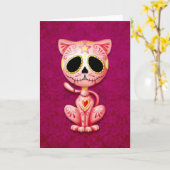 Pink Zombie Sugar Kitten Karte (Gelbe Blume)