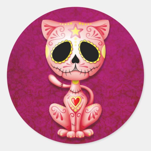 Pink Zombie Sugar Kitten Runder Aufkleber (Vorderseite)