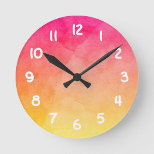 Pink zu Gelb Aquarell Runde Wanduhr