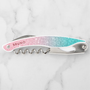 Pink zu Türkis Glitter Ombre Hintergrund Kellnermesser