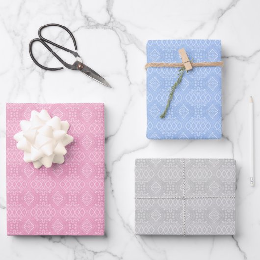 PINKBLAU-GRAUEN-PATTER INTRICATE GESCHENKPAPIER SET (Vorderseite)